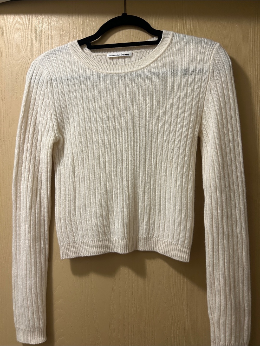 Reformation jeans off White Ribbed cashmere Crewneck thin Sweater MED - Picture 5 of 11